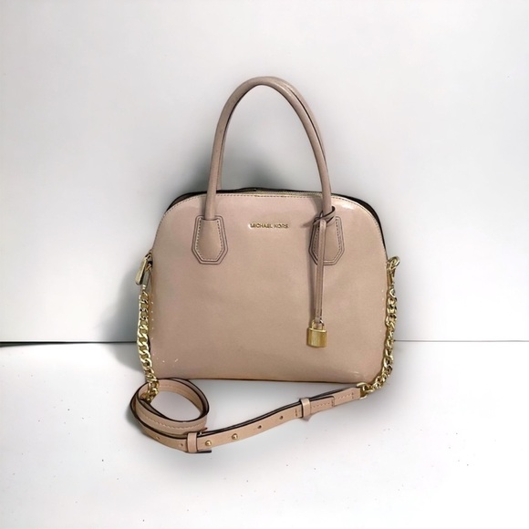 Michael Kors Blush Patent Leather Mercer Chain Dome Satchel - Picture 12 of 13
